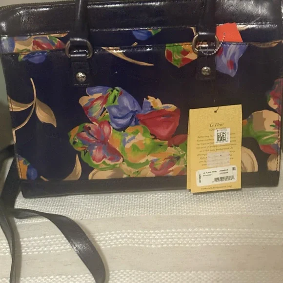 Patricia Nash Blue Leather Floral Satchel - Picture 3 of 6